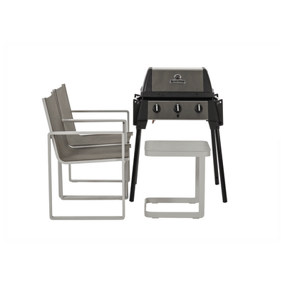 Furniture and grill stacked and wrapped with a BAG’IN cover for efficient and weatherproof storage.