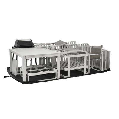 Outdoor furniture being enclosed with a BAG’IN cover to create a space-saving and weather-resistant storage solution.